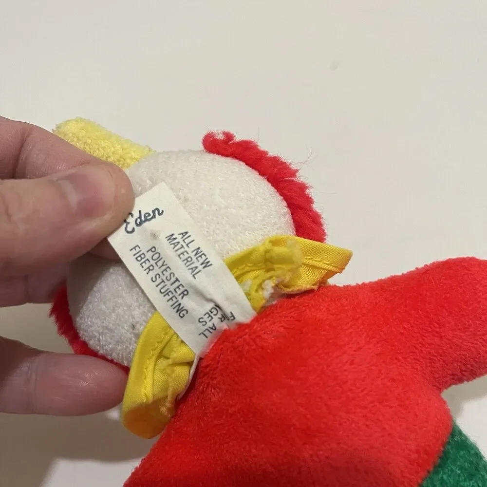 Eden Primary Color Block Terrycloth Clown Rattle Plush Baby Toy Circus RARE Vtg